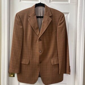 Hugo Boss 100% Virgin Wool Sport Coat Jacket Brown Window Pane Plaid 40R
